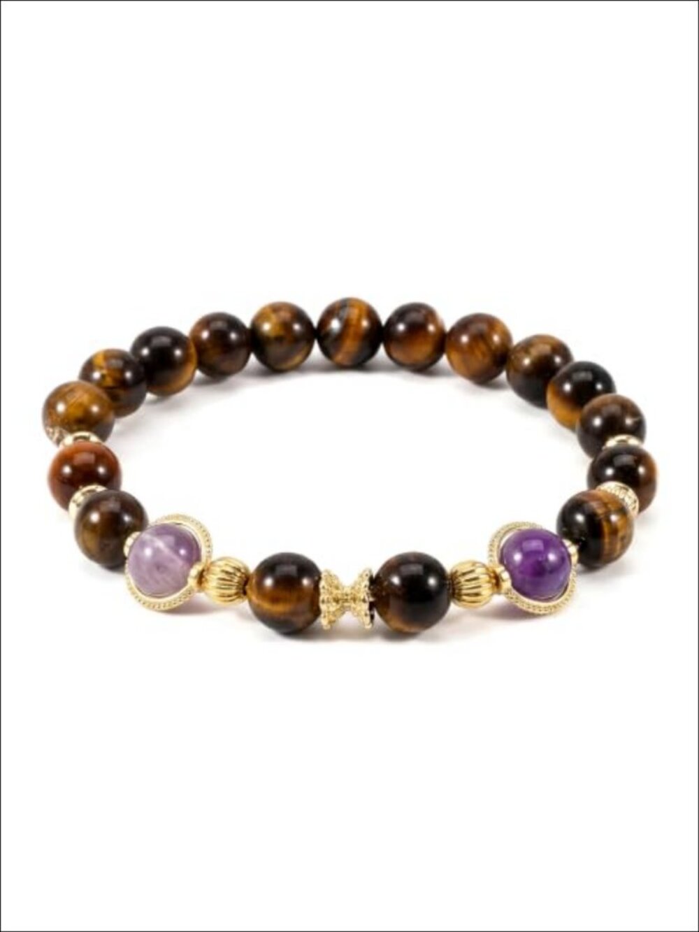 Tiger Eye Dual Amethyst Chakra Healing Beaded Stretch Bracelet